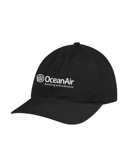 Garment Washed Unstructured Twill Black Cap w/OceanAir Logo