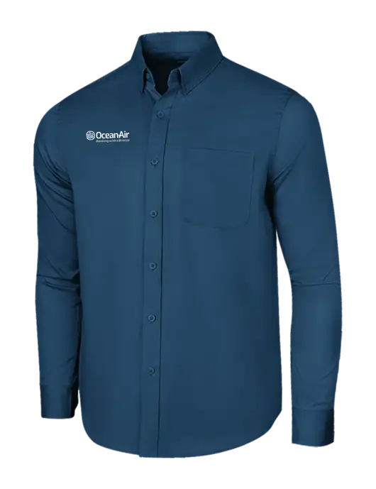 Long Sleeve Light Navy Superpro React Twill Shirt w/OceanAir Logo