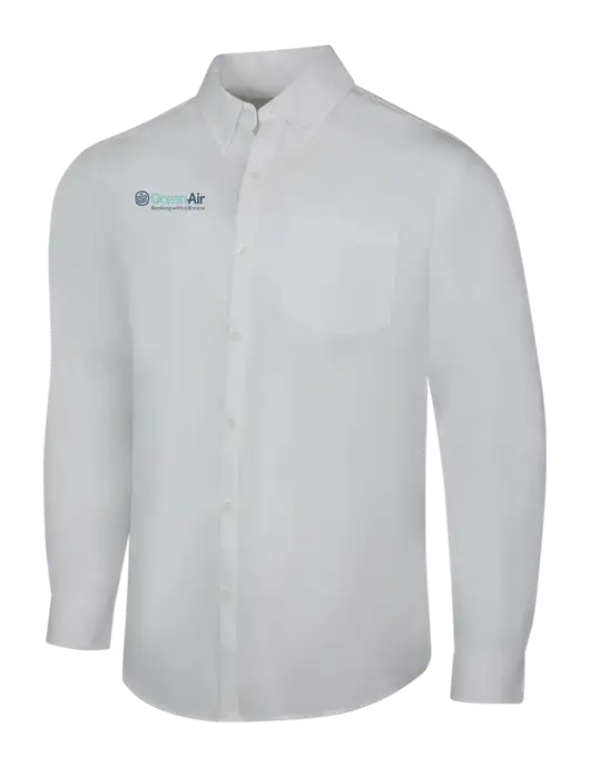 White Long Sleeve Carefree Poplin Shirt w/OceanAir Logo