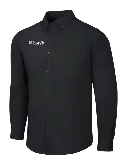 Black Long Sleeve Carefree Poplin Shirt w/OceanAir Logo