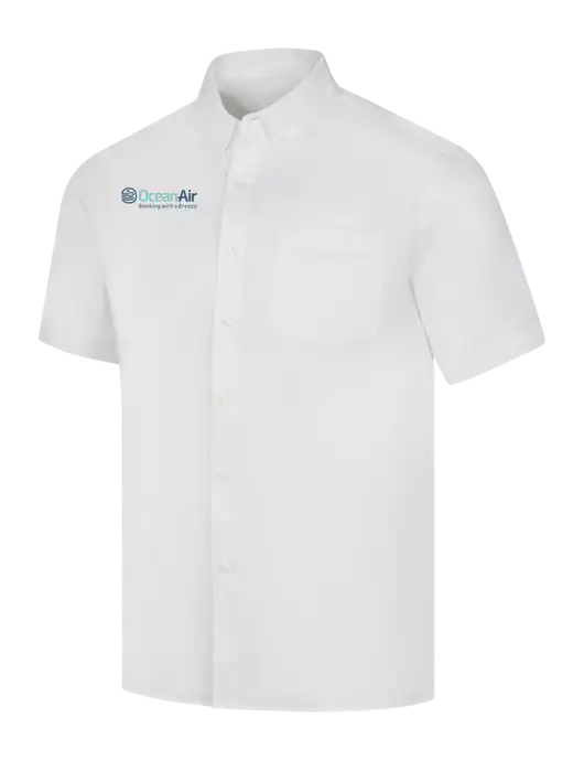 Short Sleeve White Superpro React Twill Shirt w/OceanAir Logo