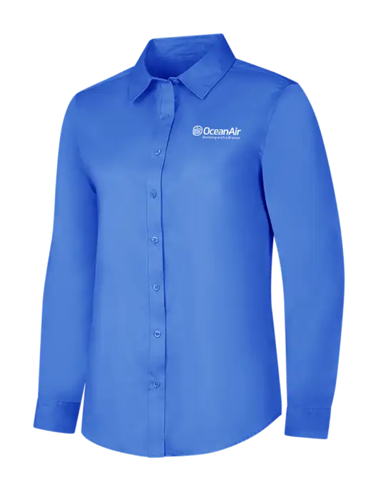 Dark Carolina Blue Womens Long Sleeve Superpro React Twill Shirt w/OceanAir Logo