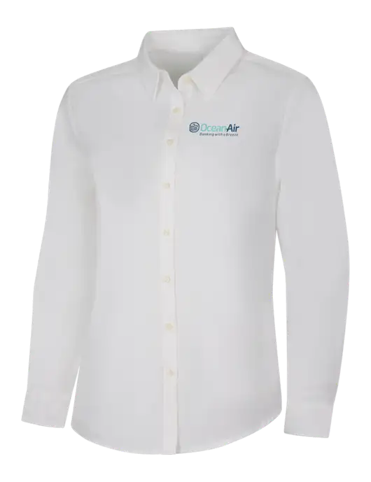 Womens White Long Sleeve Superpro React Twill Shirt w/OceanAir Logo