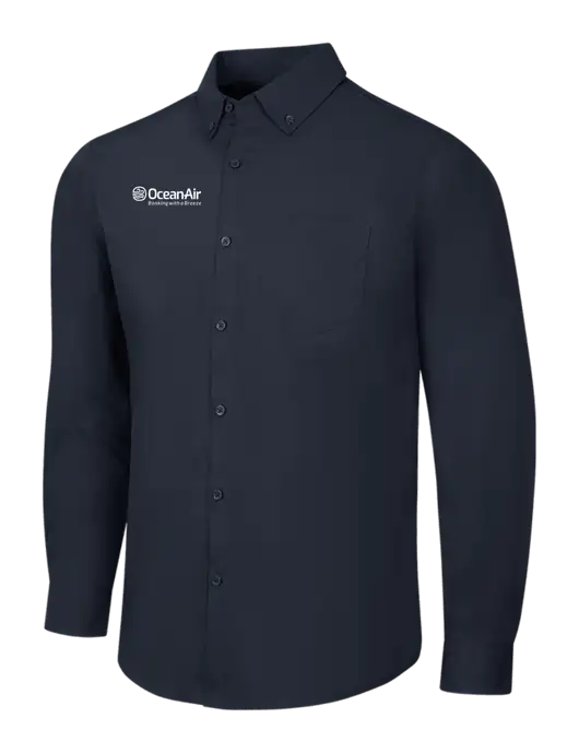 Navy Long Sleeve Carefree Poplin Shirt w/OceanAir Logo