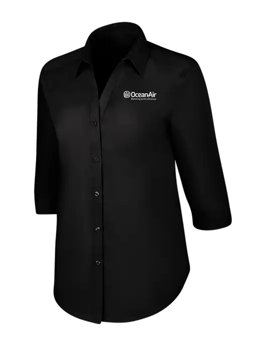 Womens Black 3/4 Sleeve Carefree Poplin Shirt w/OceanAir Logo