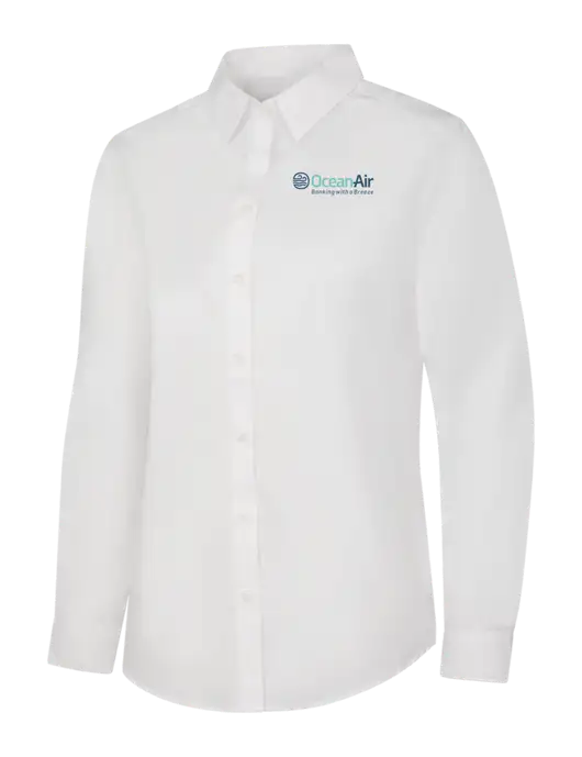 Womens White Long Sleeve Carefree Poplin Shirt w/OceanAir Logo