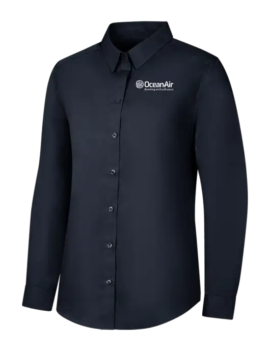 Womens River Blue Navy Long Sleeve Carefree Poplin Shirt w/OceanAir Logo