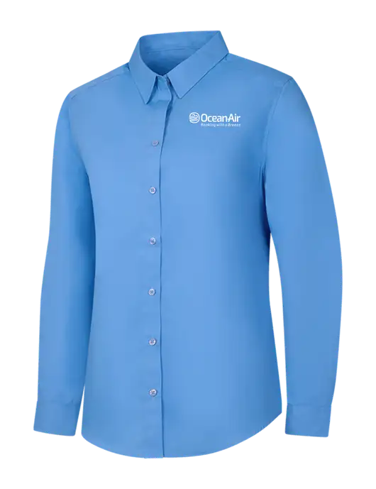 Womens Carolina Blue Long Sleeve Carefree Poplin Shirt w/OceanAir Logo