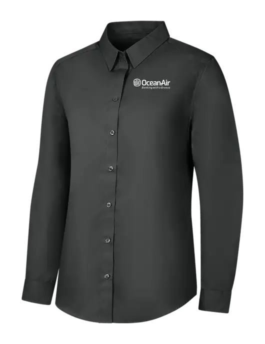Womens Dark Grey Long Sleeve Carefree Poplin Shirt w/OceanAir Logo