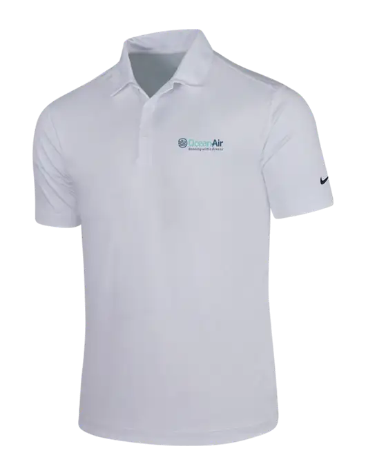 NIKE White Dri-Fit Vertical Mesh Polo w/OceanAir Logo