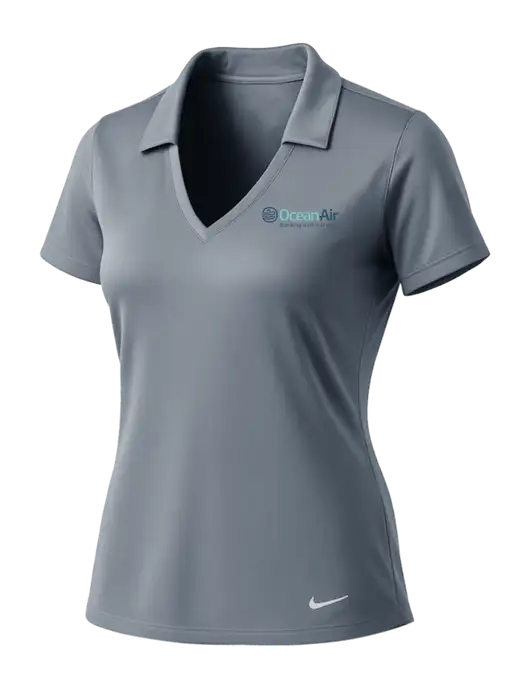 NIKE Medium Grey Womens Dri-Fit Vertical Mesh Polo w/OceanAir Logo
