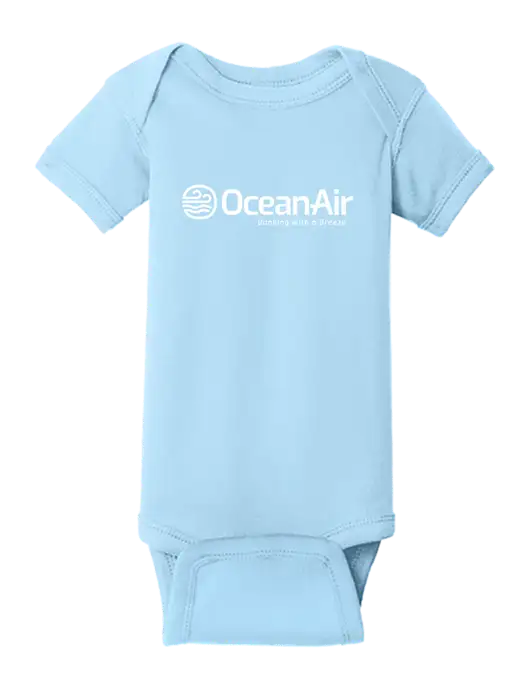 Rabbit Skins Light Blue Infant Short Sleeve Baby Rib Bodysuit w/OceanAir Logo