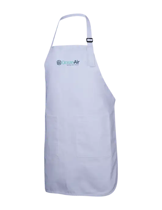 Full-Length White Apron With Pockets w/OceanAir Logo
