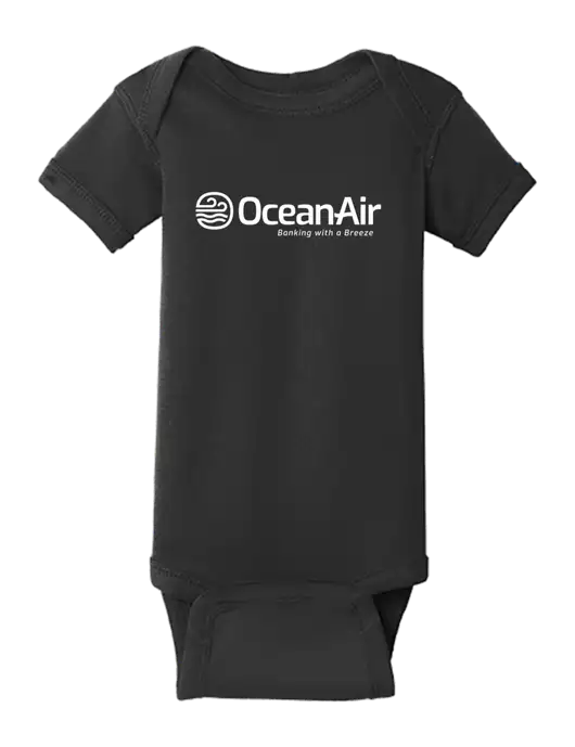Rabbit Skins Black Infant Short Sleeve Baby Rib Bodysuit w/OceanAir Logo