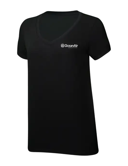 Womens Simply Soft V-Neck Black 4.5oz  Poly/Combed Ring Spun Cotton T-Shirt w/OceanAir Logo