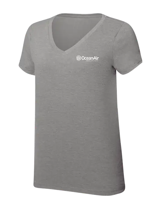 Womens Simply Soft V-Neck Grey Frost 4.5oz  Poly/Combed Ring Spun Cotton T-Shirt w/OceanAir Logo