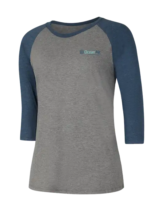 Womens Simply Soft 3/4 Sleeve Navy Frost/Grey Frost Ring Spun Cotton T-Shirt w/OceanAir Logo
