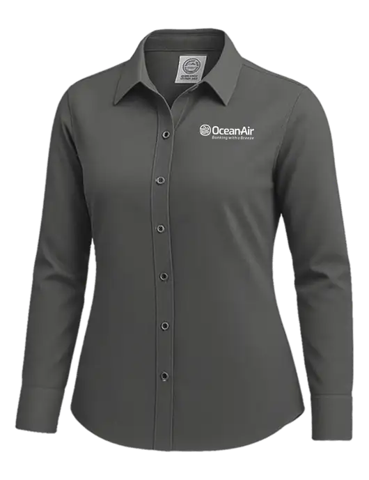 Brooks Brothers Womens Dark Grey Wrinkle-Free Stretch Nailhead Shirt w/OceanAir Logo