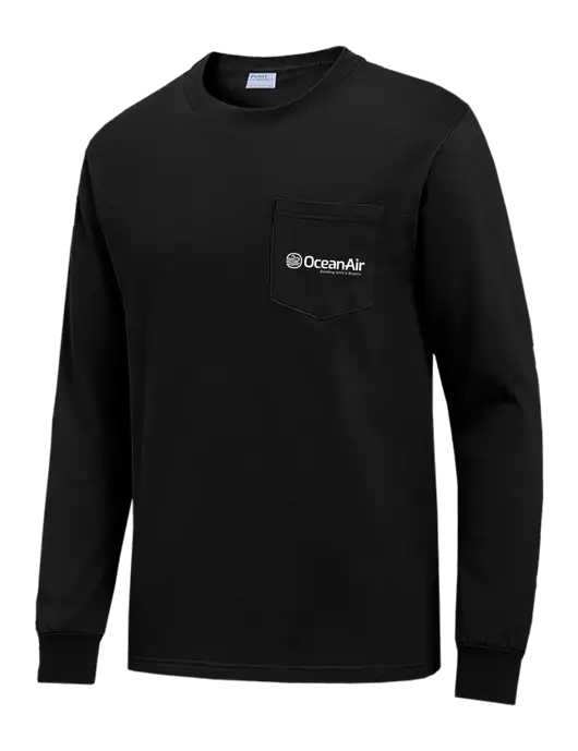 Black Long Sleeve Heavyweight 6.1 oz Pocket T-Shirt w/OceanAir Logo
