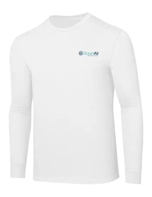 Core Blend White Long Sleeve Tee w/OceanAir Logo