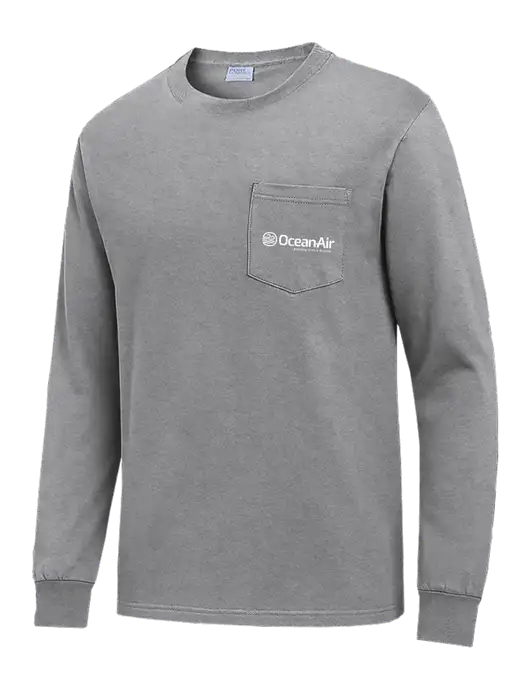 Medium Grey Heather Long Sleeve Heavyweight 6.1 oz Pocket T-Shirt w/OceanAir Logo