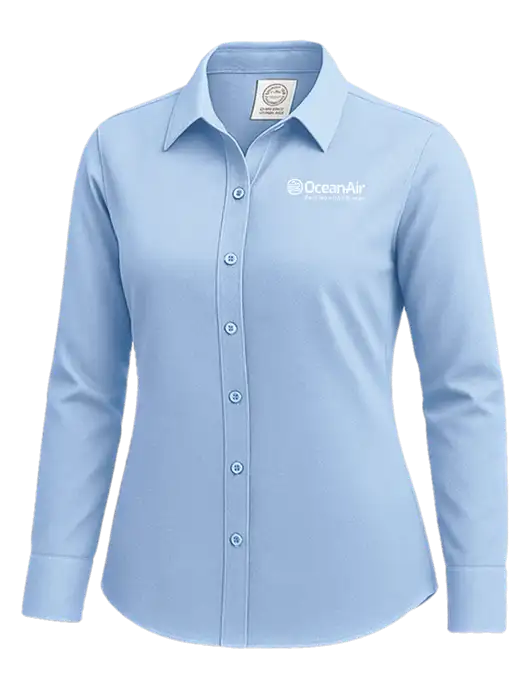 Brooks Brothers Womens Light Blue Wrinkle-Free Stretch Nailhead Shirt w/OceanAir Logo