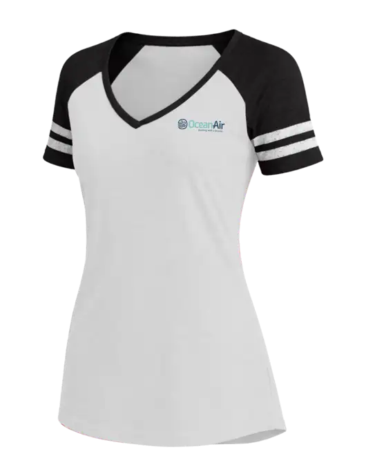 Womens White/Black V-Neck Game Tee w/OceanAir Logo