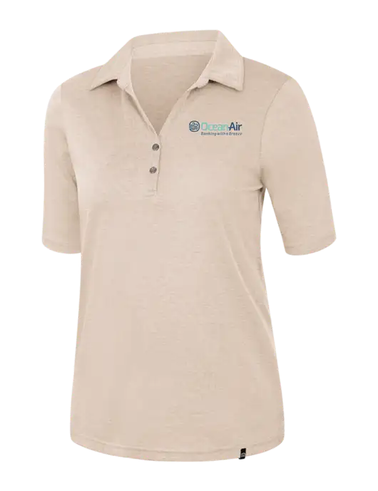 TravisMathew Womens Light Tan Heather Sunsetters Polo w/OceanAir Logo
