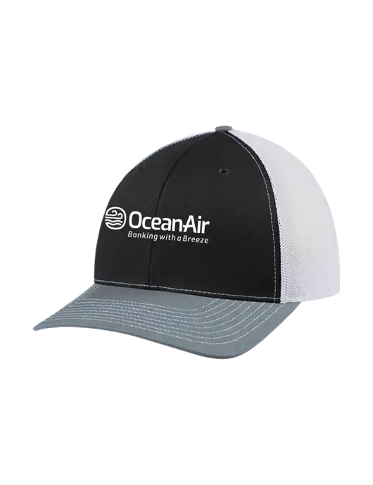Richardson Adjustable Snapback Original 112 Trucker Cap Black/Light Heather Grey/White Mesh w/OceanAir Logo