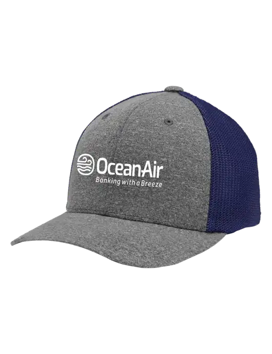 Flexfit Navy/Medium Grey Heather Melange Mesh Back Trucker Cap w/OceanAir Logo