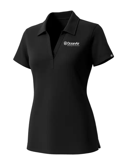 TravisMathew Womens Black Glenview Solid Polo w/OceanAir Logo