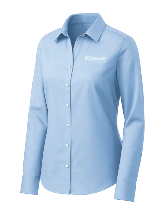 Brooks Brothers Womens Light Blue Wrinkle-Free Stretch Pinpoint Shirt w/OceanAir Logo