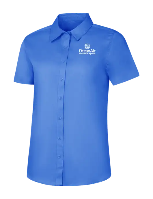 Womens Dark Carolina Blue Short Sleeve Superpro React Twill Shirt w/Insurance Logo