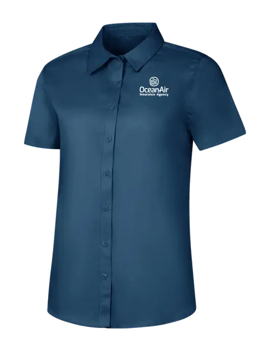 Womens Light Navy Short Sleeve Superpro React Twill Shirt w/Insurance Logo