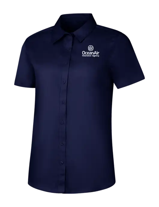 Womens Navy Short Sleeve Superpro React Twill Shirt w/Insurance Logo