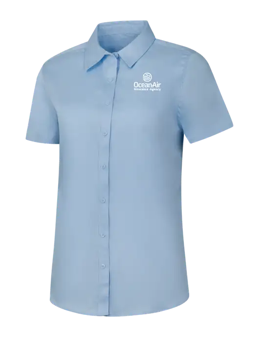 Womens Light Blue Short Sleeve Superpro React Twill Shirt w/Insurance Logo